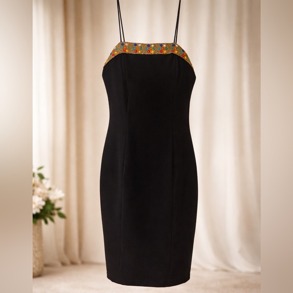 Vintage Alex Evenings Beaded Cocktail Dress Black Size 12 - Picture 2 of 7